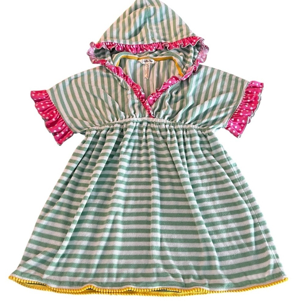 Matilda Jane Green and White Striped Hooded Swimsuit Coverup Size 8
